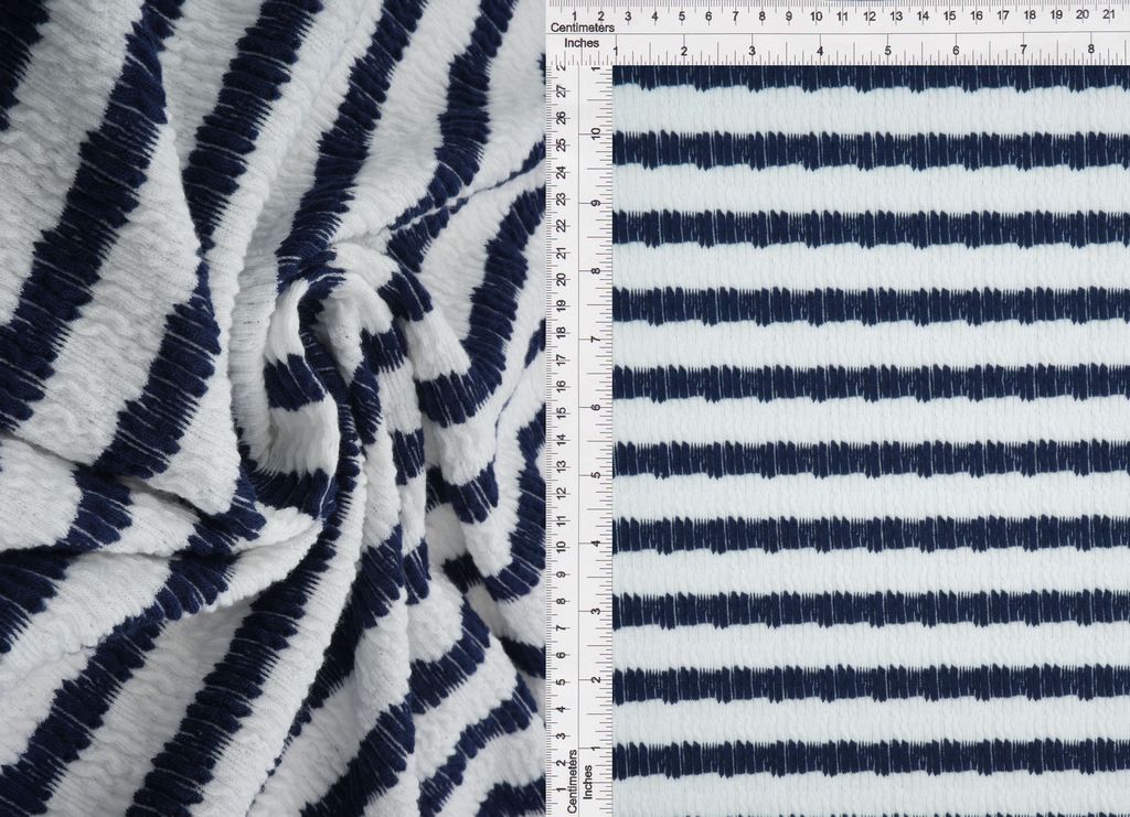 JACQ-4619 / IVORY/NAVY / 98%POLY 2%SPAN BUBBLE JACQUARD STRIPE
