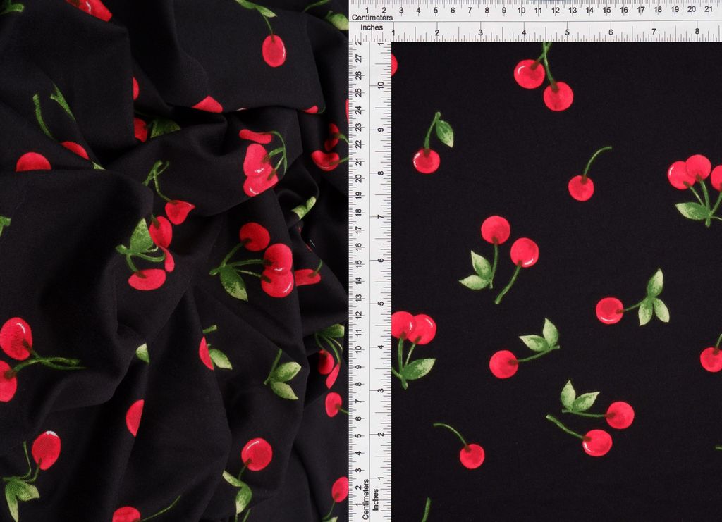 KNT4520-MS11468 / BLACK / 96%POLY 4%SPAN DTY BRUSHED CHERRY PRINT