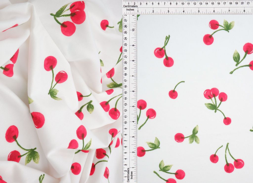 KNT4520-MS11468 / IVORY / 96%POLY 4%SPAN DTY BRUSHED CHERRY PRINT