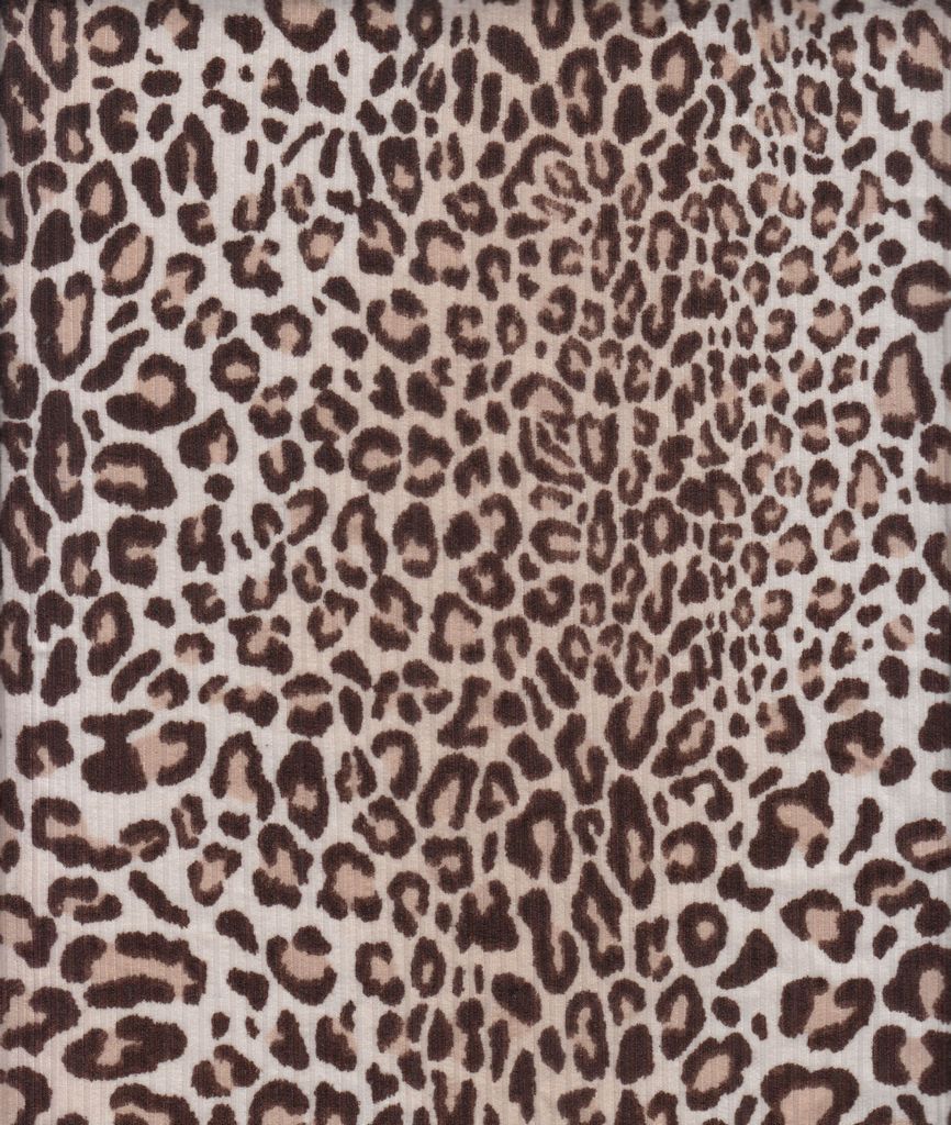 KNT3422-SE20357 / TAUPE/BROWN / 87%POLY 13%SPAN 4X2 RIB LEOPARD PRINT