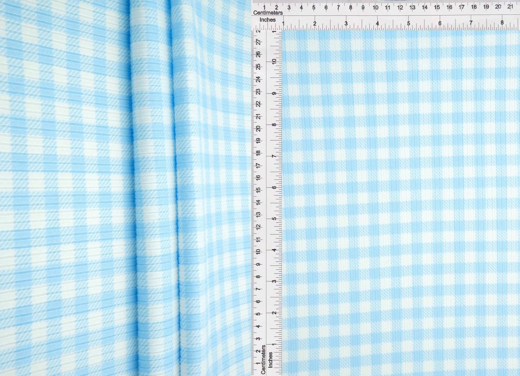 KNT3422-DU918 / BLUE LT. / 96%POLY 4%SPAN 4X2 YUMMY RIB GINGHAM PRINT