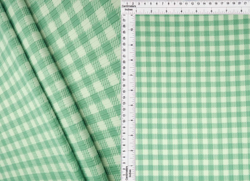 KNT3422-DU918 / SAGE / 96%POLY 4%SPAN 4X2 YUMMY RIB GINGHAM PRINT