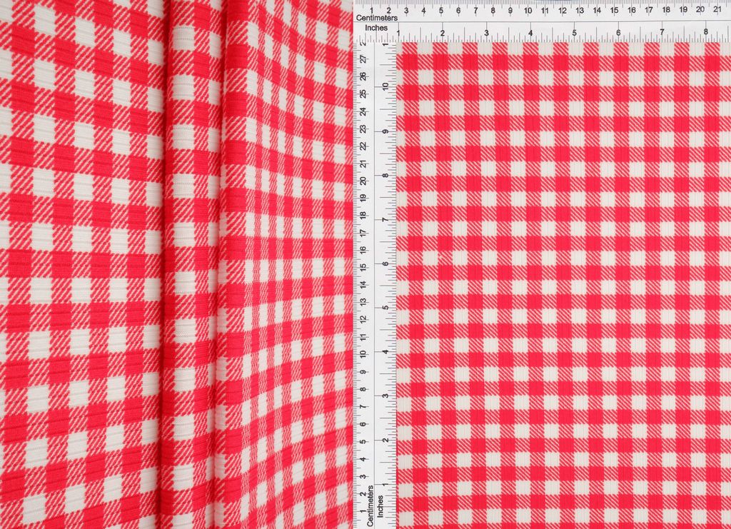 KNT3422-DU918 / RED / 96%POLY 4%SPAN 4X2 YUMMY RIB GINGHAM PRINT