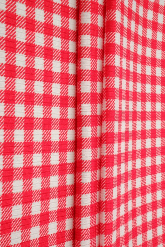 KNT3422-DU918 / RED / 96%POLY 4%SPAN 4X2 YUMMY RIB GINGHAM PRINT