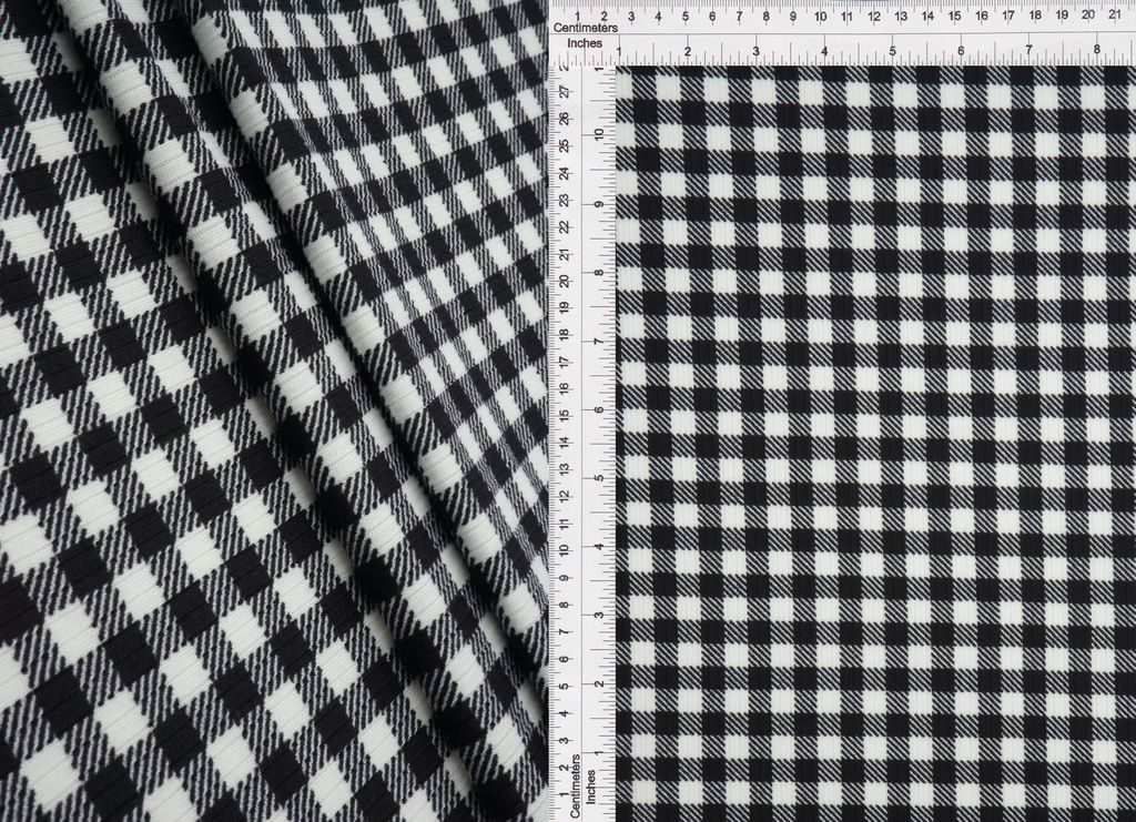 KNT3422-DU918 / BLACK / 96%POLY 4%SPAN 4X2 YUMMY RIB GINGHAM PRINT