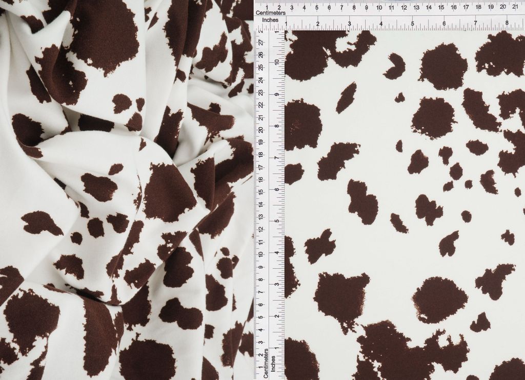 KNT4520-MS11098 / IVORY/BROWN / 96%POLY 4%SPAN DTY BRUSHED COW ANIMAL PRINT