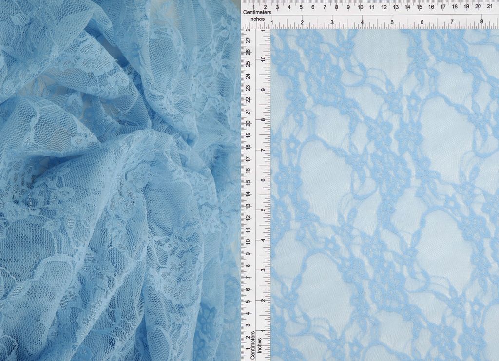 LACE-1483 / BLUE POWDER / 92%NYLON 8%SPANDEX FLORAL LACE