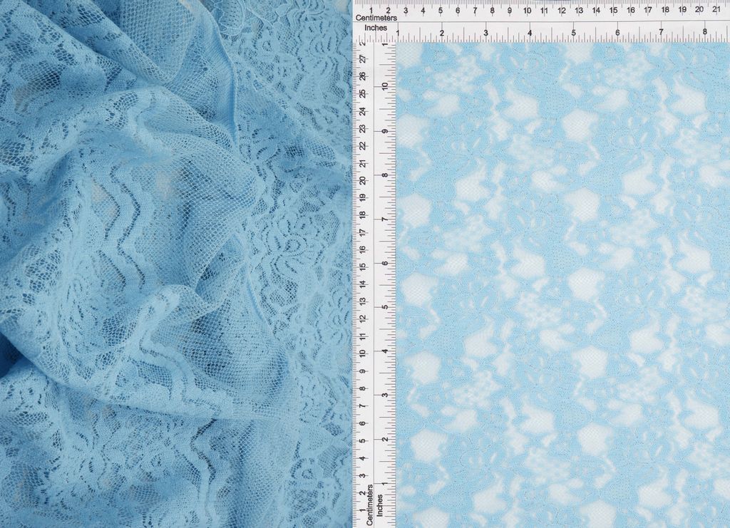 LACE4478 / BLUE POWDER / 95%NYLON 5%SPAN FLORAL DOUBLE BORDER LACE