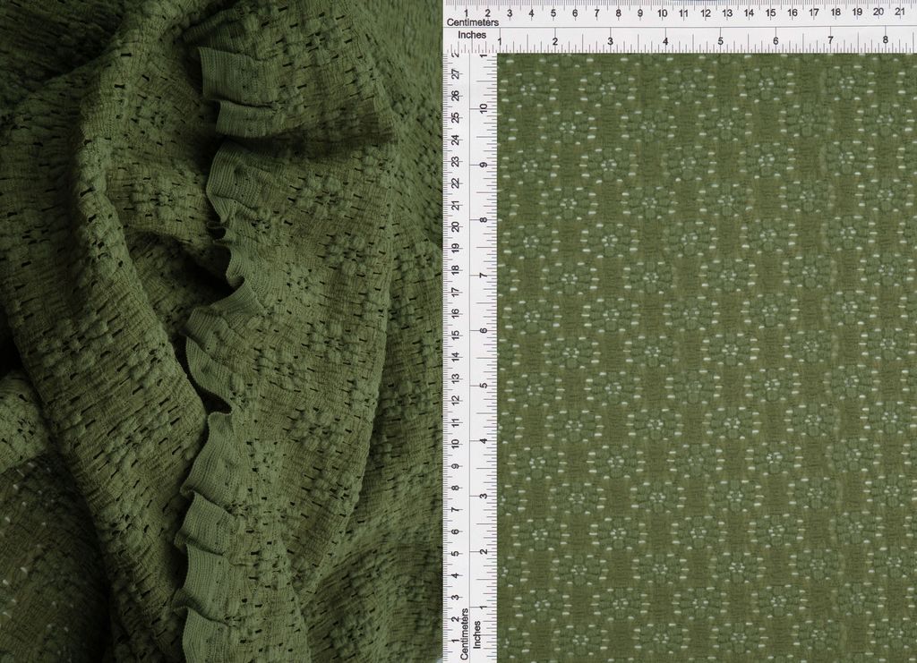 LACE4515 / OLIVE 2TONE / 60%NYLON 35%COTTON 5%SPAN DITSY FLORAL LACE