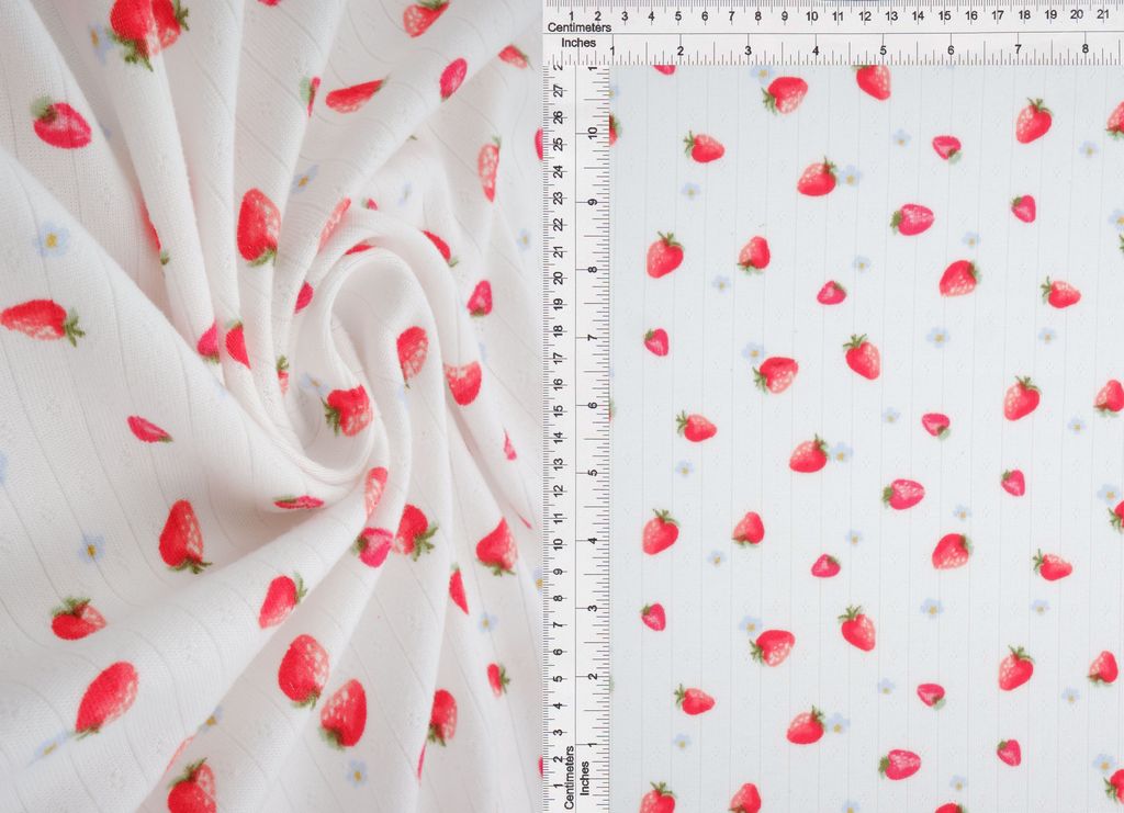 KNT4622-MS11479 / IVORY / 93%P 7%SP COTTON STYLE POINTELLE STRAWBERRY PRINT