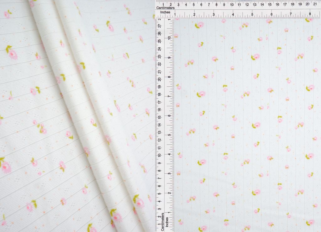 KNT4622-MS11445 / PINK LT. / 93%POLY 7%SPAN COTTON STYLE POINTELLE DITSY PRINT