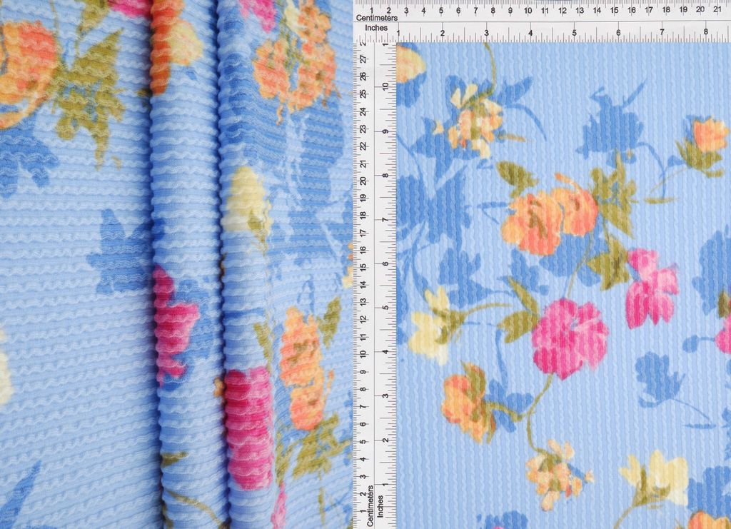 KNT4463-MS11027 / CHAMBRAY / 77%POLY 18%RAYON 5%SP DOUBLE KNIT COZY FLORAL PRINT