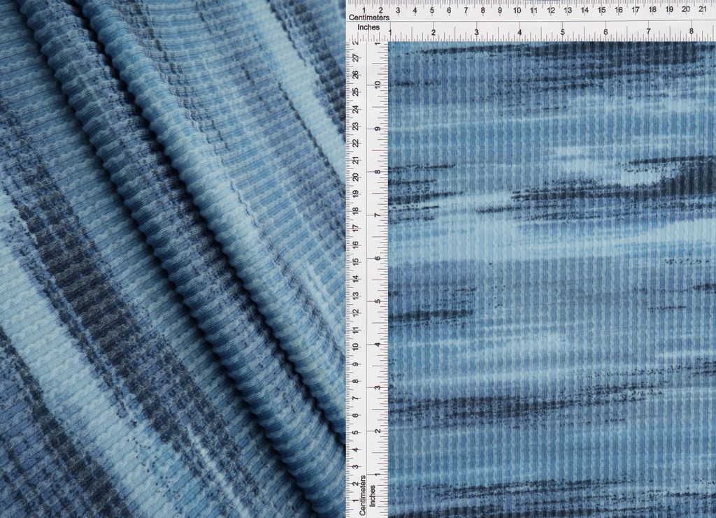 KNT4463-DU1971 / BLUE DENIM / 77%POLY 18%RAY 5%SP DOUBLE KNIT COZY STRIPE PRINT