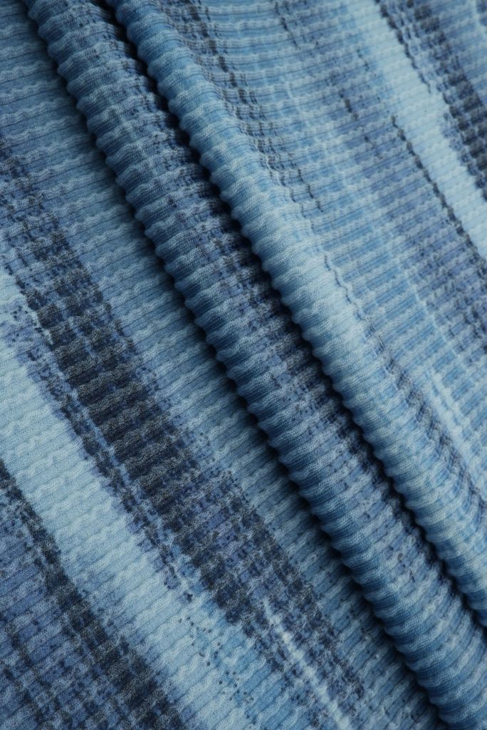 KNT4463-DU1971 / BLUE DENIM / 77%POLY 18%RAY 5%SP DOUBLE KNIT COZY STRIPE PRINT