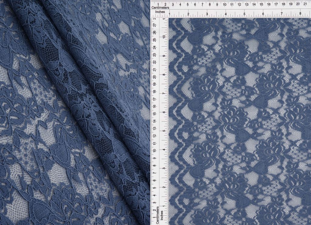 LACE4478 / DENIM / 95%NYLON 5%SPAN FLORAL DOUBLE BORDER LACE