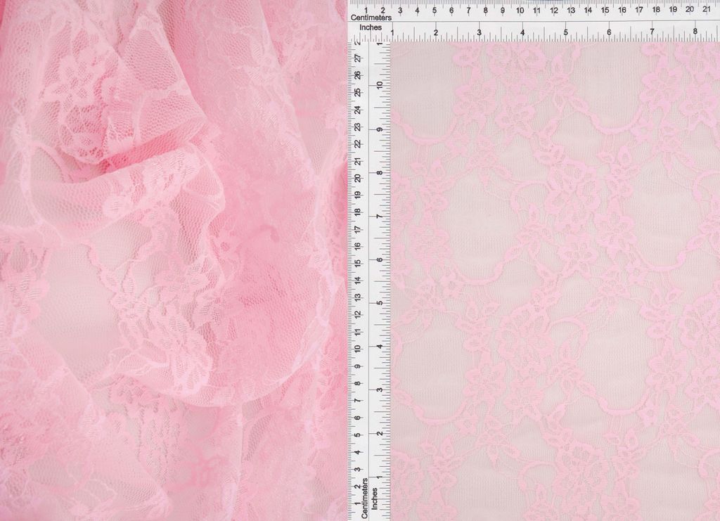LACE-1483 / PINK LT. / 92%NYLON 8%SPANDEX FLORAL LACE