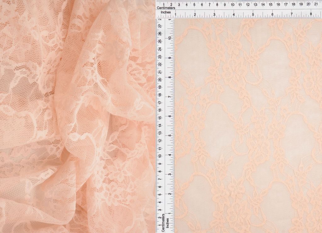 LACE-1483 / PEACH / 92%NYLON 8%SPANDEX FLORAL LACE
