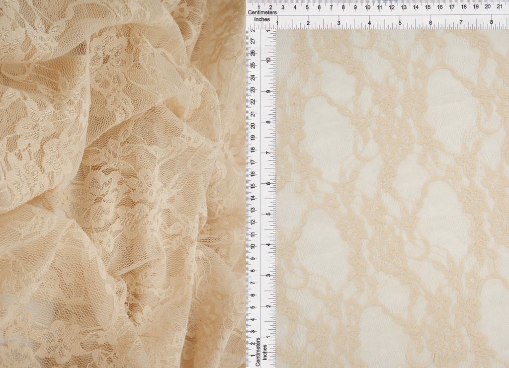 LACE-1483 / TAN / 92%NYLON 8%SPANDEX FLORAL LACE