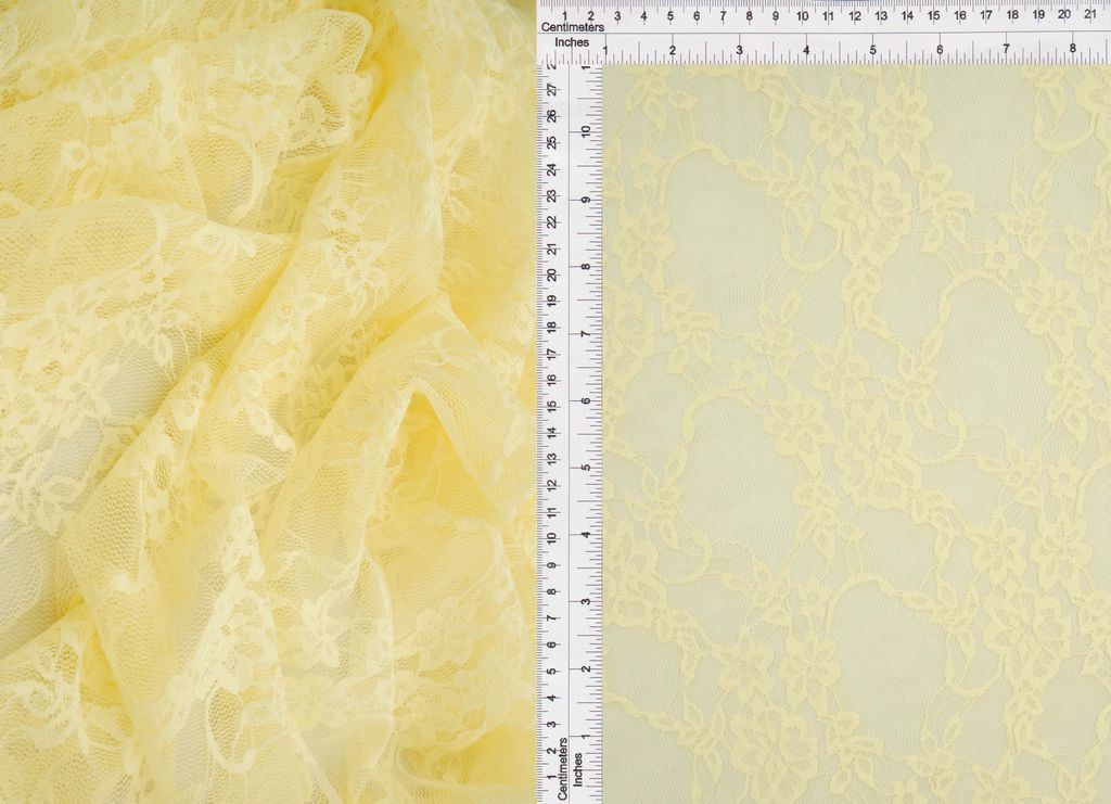 LACE-1483 / YELLOW BUTTER / 92%NYLON 8%SPANDEX FLORAL LACE