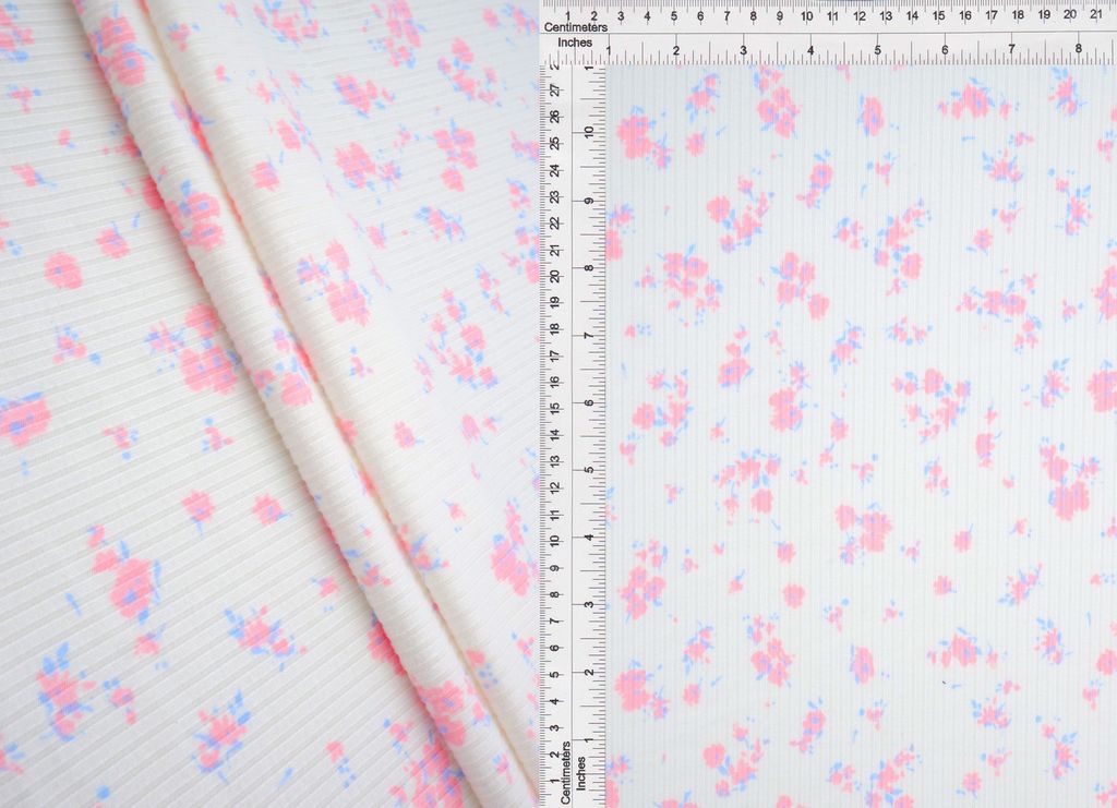 KNT3422-MS11419 / PINK LT / 87%POLY 13%SPAN 4X2 YUMMY RIB DITSY PRINT