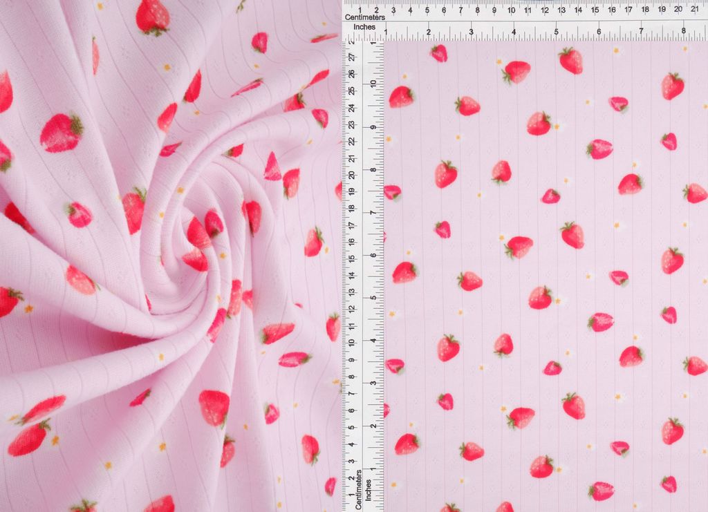 KNT4622-MS11479 / PINK / 93%P 7%SP COTTON STYLE POINTELLE STRAWBERRY PRINT