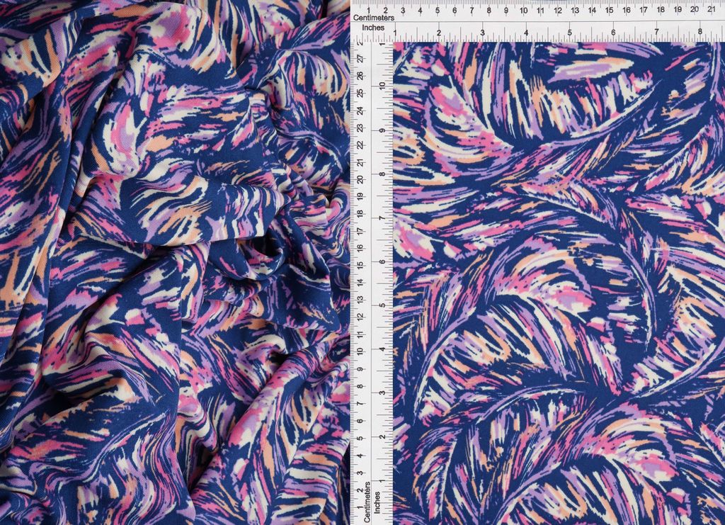 KNT1389-Q90152 / NAVY / 96%POLY 4%SPANDEX DTY FEATHER PRINT