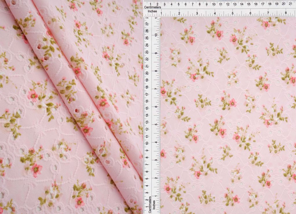 KNT4187-Q80202 / PINK / 97%POLY 3%SPAN DTY KNIT JACQUARD EYELET DISTY PRINT