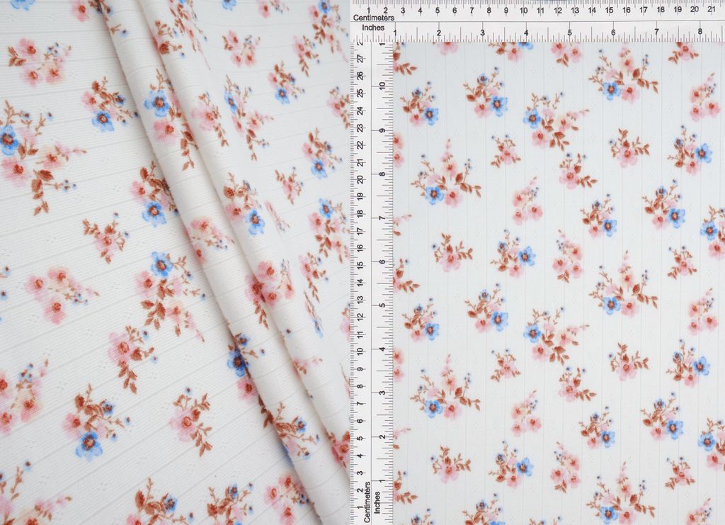 KNT4622-Q80202 / IVORY / 93%POLY 7%SPAN COTTON STYLE POINTELLE DITSY PRINT
