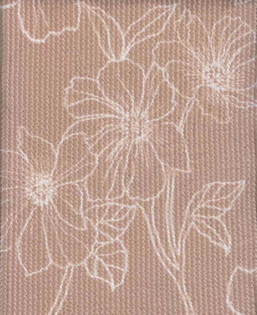 KNT4463-MS11082 / KHAKI / 77%POLY 18%RAY 5%SP DOUBLE KNIT COZY FLOWER PRINT