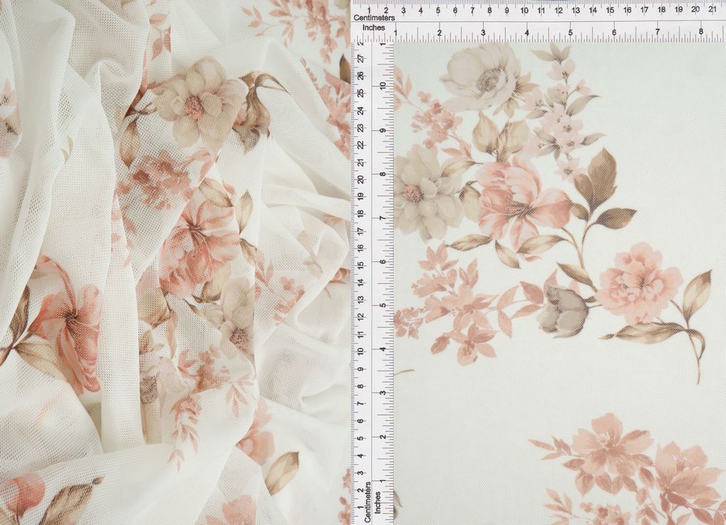 MESH-MS11422 / IVORY/COCO / 90%POLY 10%SPAN MESH FLOWER DIGITAL PRINT