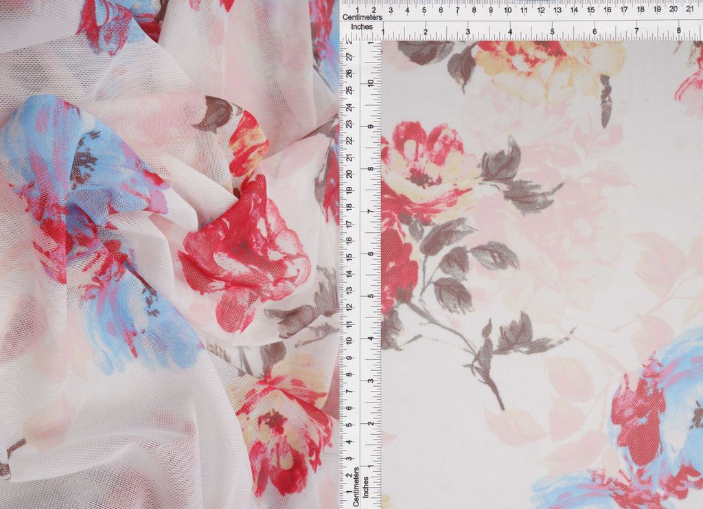 MESH-MS11423 / IVORY/RED / 90%POLY 10%SPAN DIGITAL FLORAL MESH PRINT