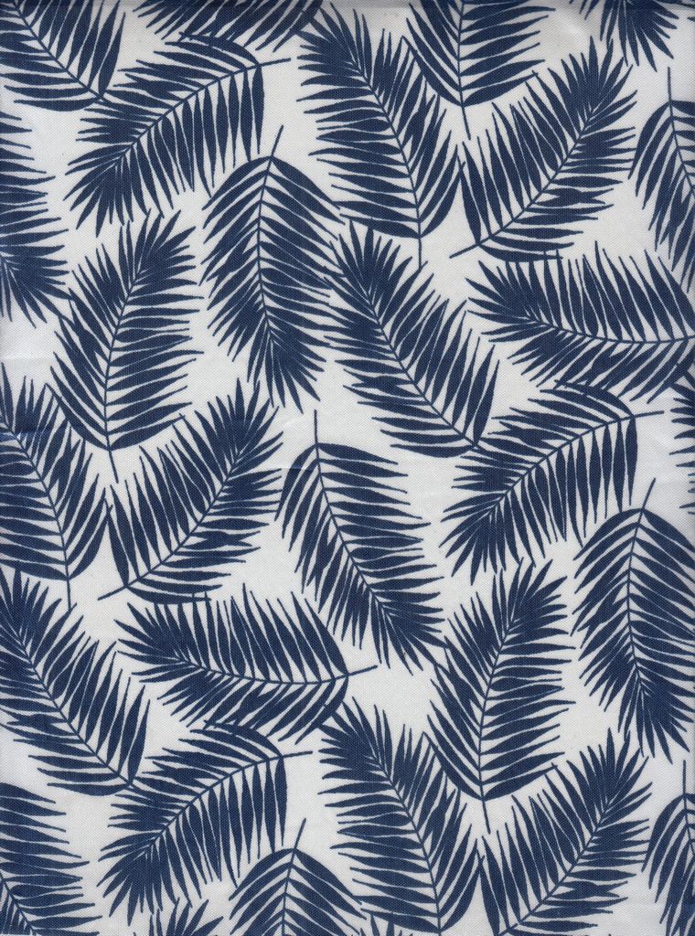 KNT3696-Q20507B / IVORY/NAVY / 100%POLY BODRE/INTERLOCK/PLEATED TROPICAL LEAF