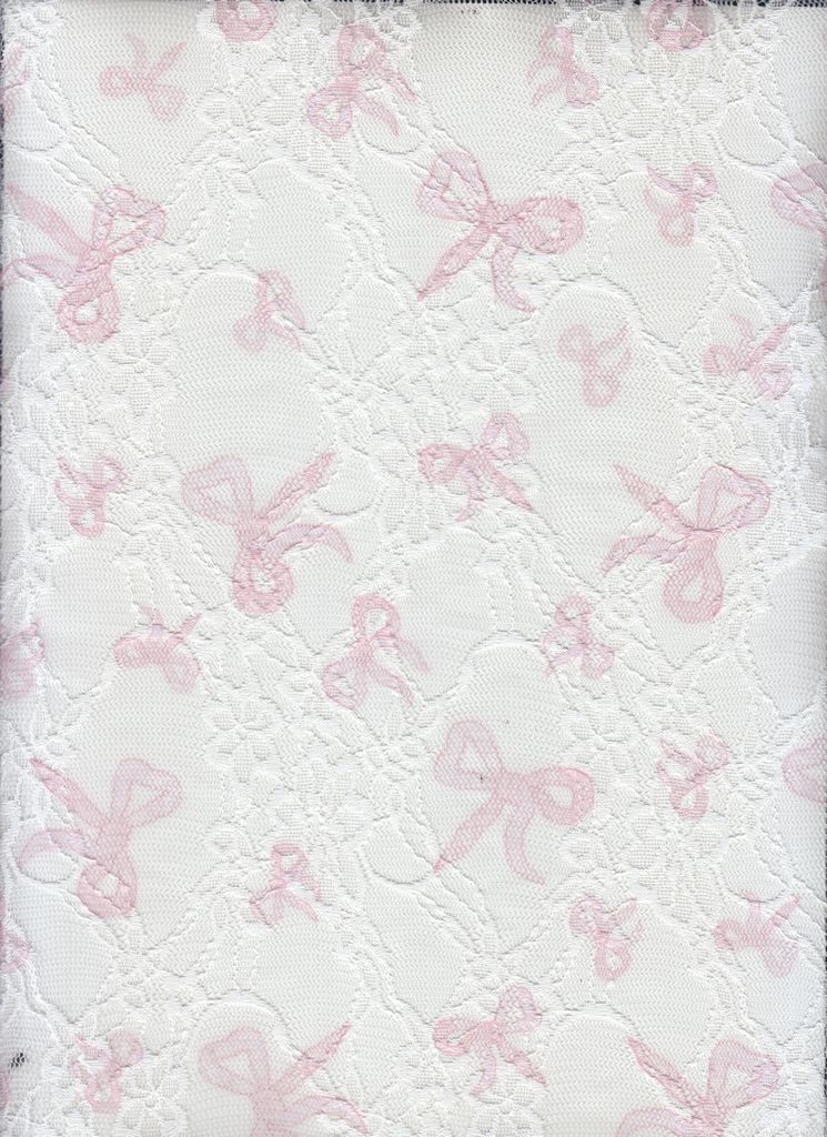 LACE1483-M11455 / IVORY/PINK / 92%POLY 8%SPAN DIGITAL BOW LACE PRINT
