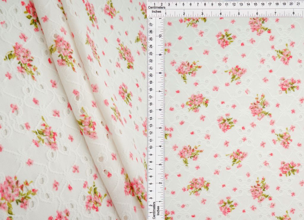 KNT4187-MS11485 / PINK / 97%POLY 3%SPAN DTY KNIT JACQUARD EYELET DITSY PRINT
