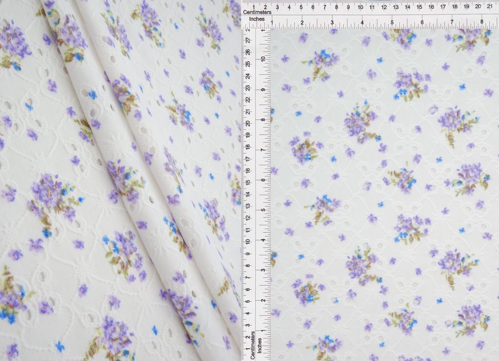 KNT4187-MS11485 / VIOLET / 97%POLY 3%SPAN DTY KNIT JACQUARD EYELET DITSY PRINT