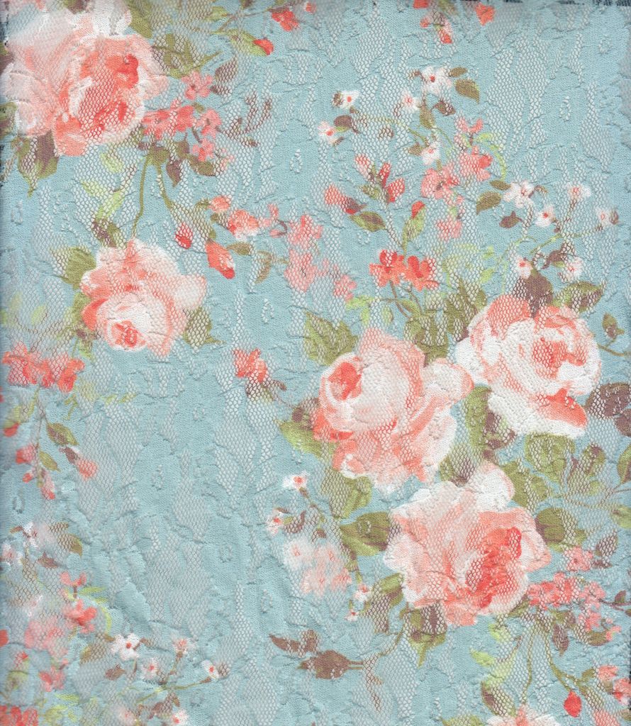 LACE4481-DU1683 / AQUA SAGE / 92%POLY 8%SPAN DIGITAL FLORAL LACE PRINT