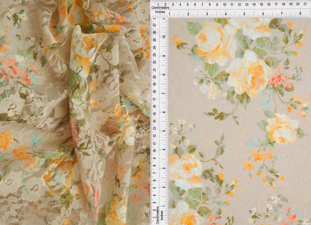 LACE4481-DU1683 / TAUPE / 92%POLY 8%SPAN DIGITAL FLORAL LACE PRINT