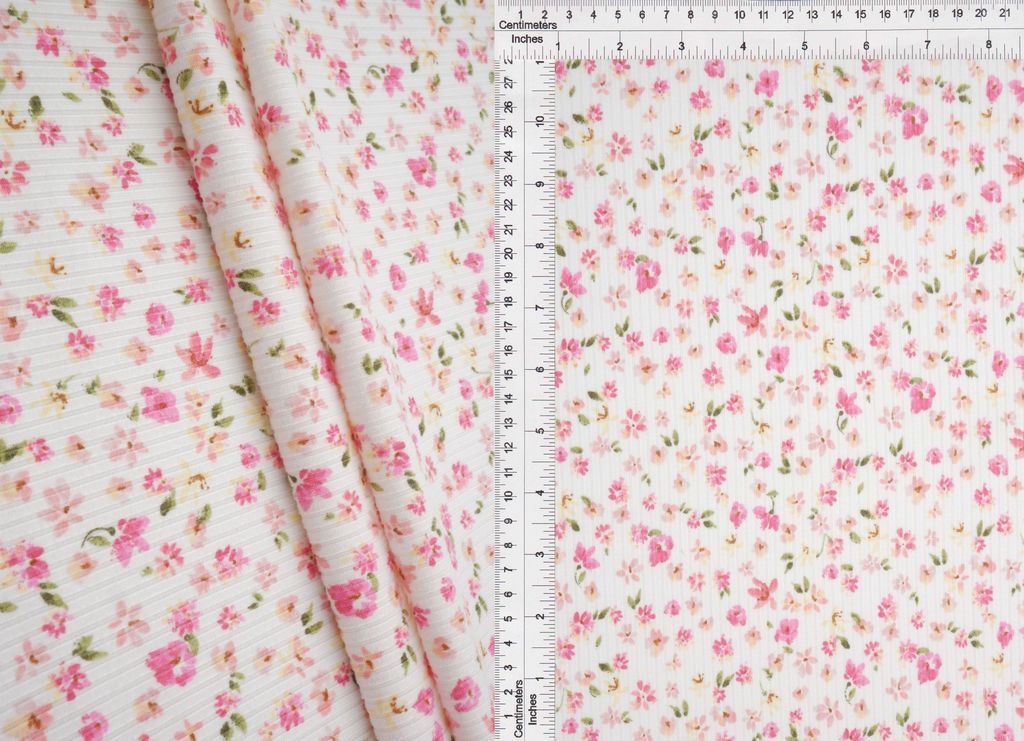 KNT3422-MS11359 / PINK / 97%POLY 3%SPAN 4X2 YUMMY RIB DITSY PRINT