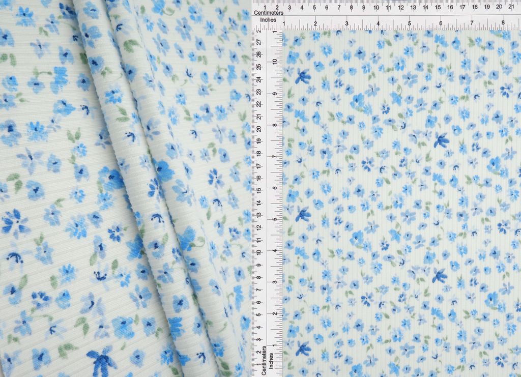 KNT3422-MS11359 / BLUE / 97%POLY 3%SPAN 4X2 YUMMY RIB DITSY PRINT