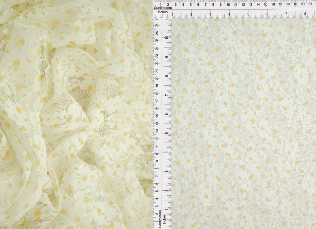 LACE4481-Q91001 / YELLOW / 92%POLY 8%SPAN DIGITAL DITSY LACE PRINT