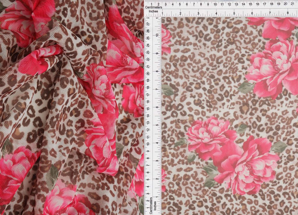 MESH-MS11469 / RED/BROWN / 90%POLY 10%SPAN DIGITAL ANIMAL FLORAL MESH PRINT