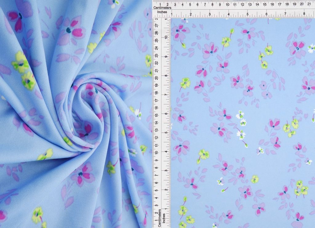 KNT4498-M11016B / BLUE LT. / 96%POLY 4%SPAN DTY FLORAL PRINT