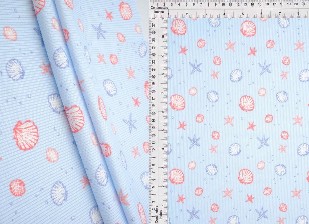 CF-MS11505 / BLUE LT / 94%P 6%SP COTTON FEEL 2X2 RIB UNDER THE SEA PRINT