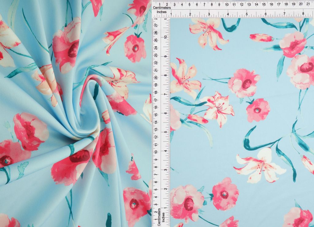 KNT4498-M11507D / BLUE LT. / 96%POLY 4%SPAN DIGITAL FLORAL DTY PRINT