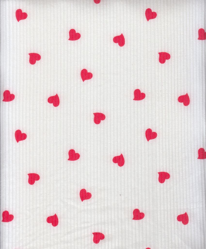 KNT3422-Q10913 / IVORY/RED / 87%POLY 13%SPAN 4X2 YUMMY RIB HEART PRINT