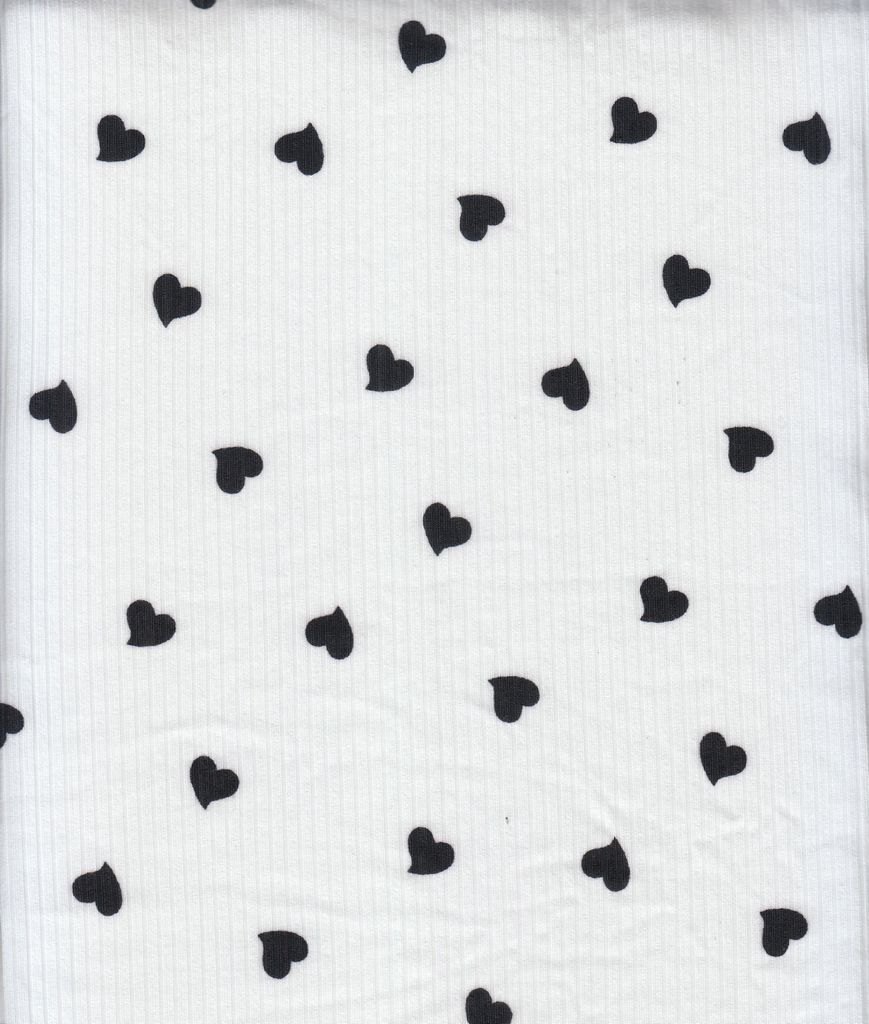 KNT3422-Q10913 / IVORY/BLACK / 87%POLY 13%SPAN 4X2 YUMMY RIB HEART PRINT