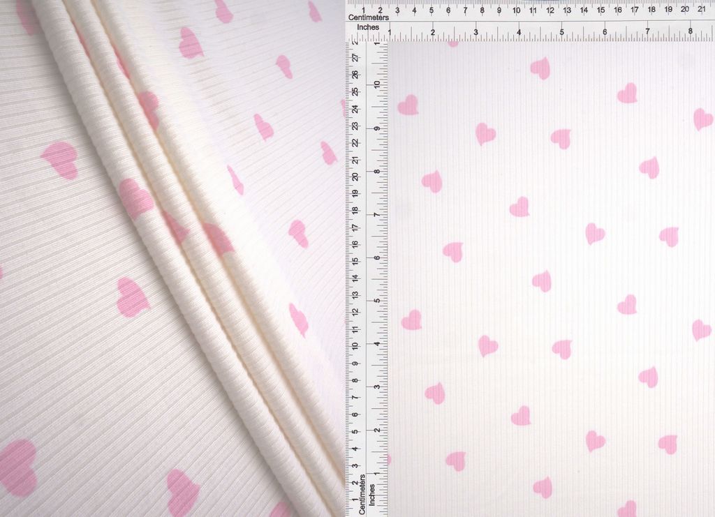 KNT3422-Q10913 / IVORY/PINK / 87%POLY 13%SPAN 4X2 YUMMY RIB HEART PRINT