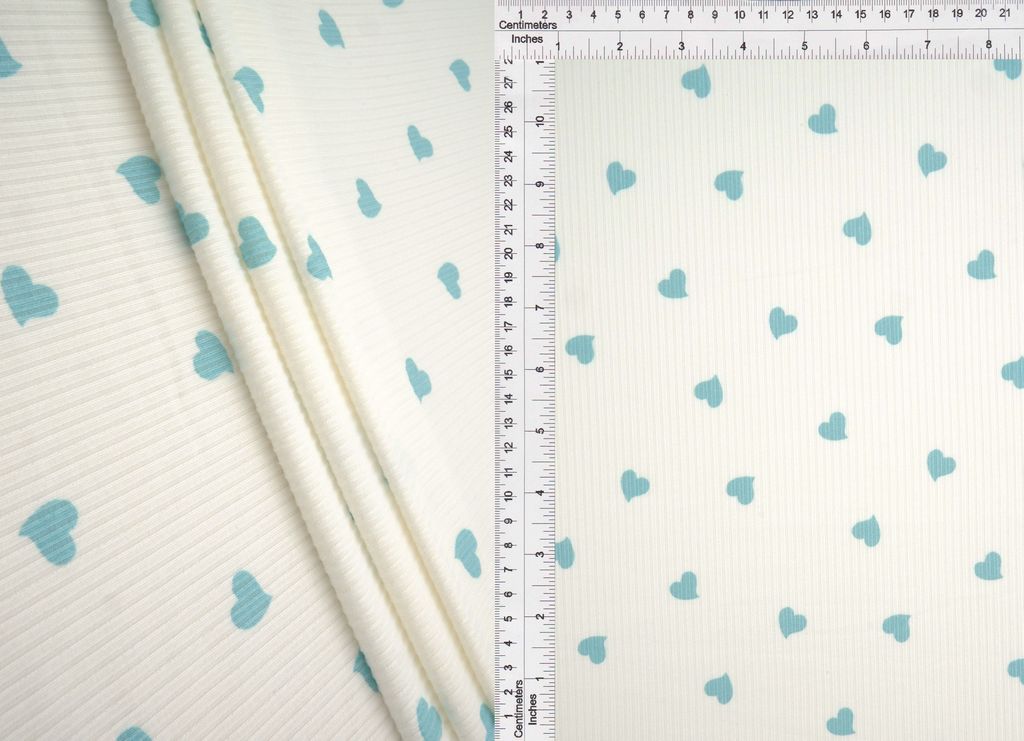 KNT3422-Q10913 / IVORY/SAGE / 87%POLY 13%SPAN 4X2 YUMMY RIB HEART PRINT