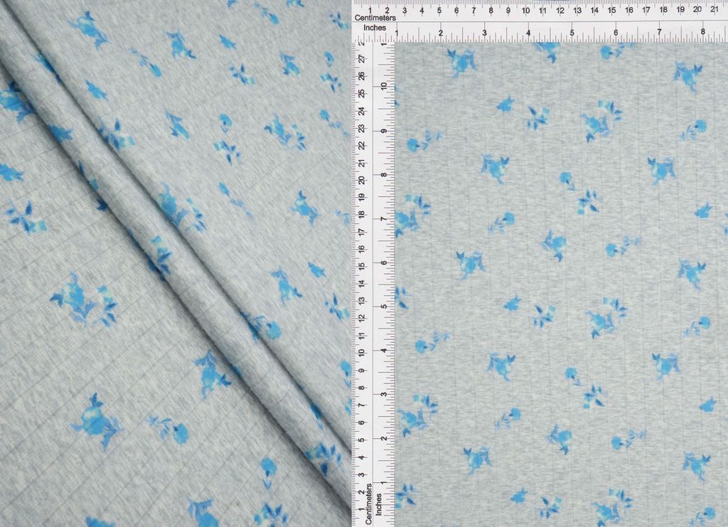 KNT4622-M10602D / H.GREY/BLUE / 93%P 7%S COTTON STYLE POINTELLE DITSY DIGITAL PRINT