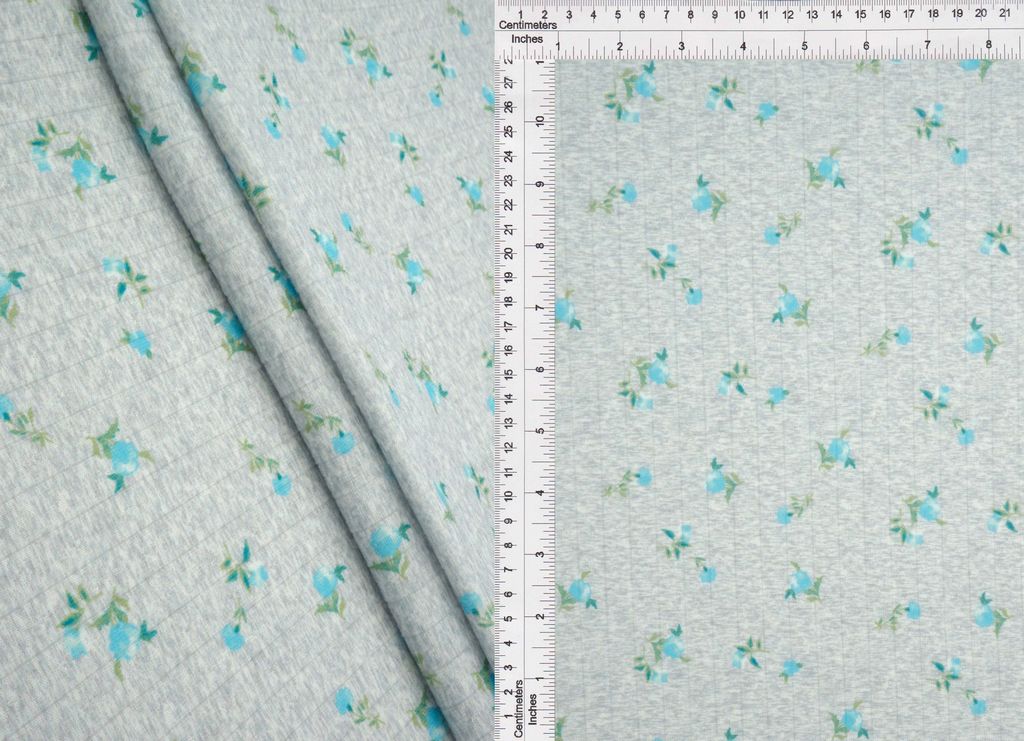 KNT4622-M10602D / H.GREY/BLUE LT. / 93%P 7%S COTTON STYLE POINTELLE DITSY DIGITAL PRINT